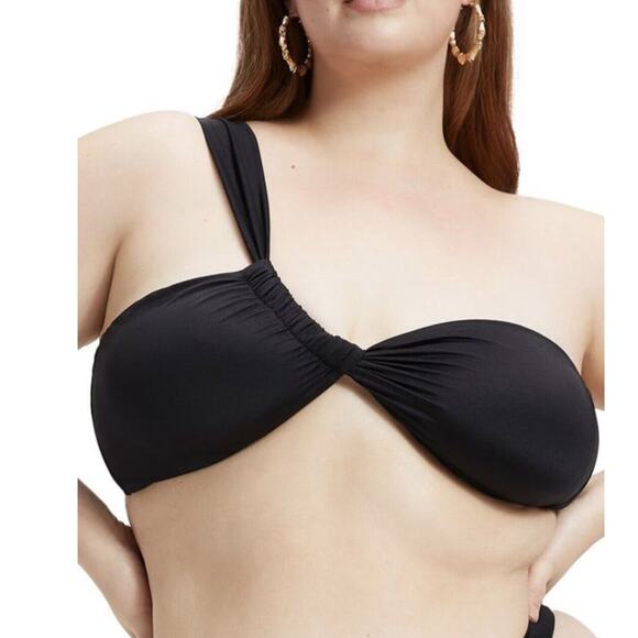 Good American Bali Bikini Top 7 4XL Plus One Shoulder Black Bandeau NWOT - Picture 10 of 11
